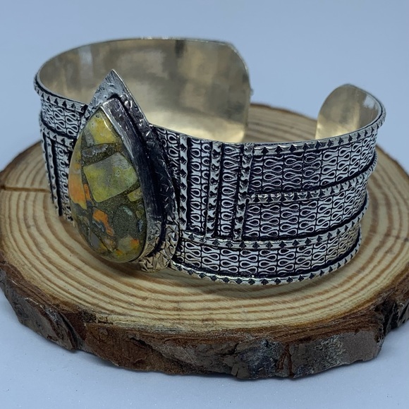 Copper Bumble Bee Jasper Silver Handmade Bangle Cuff - Picture 7 of 10